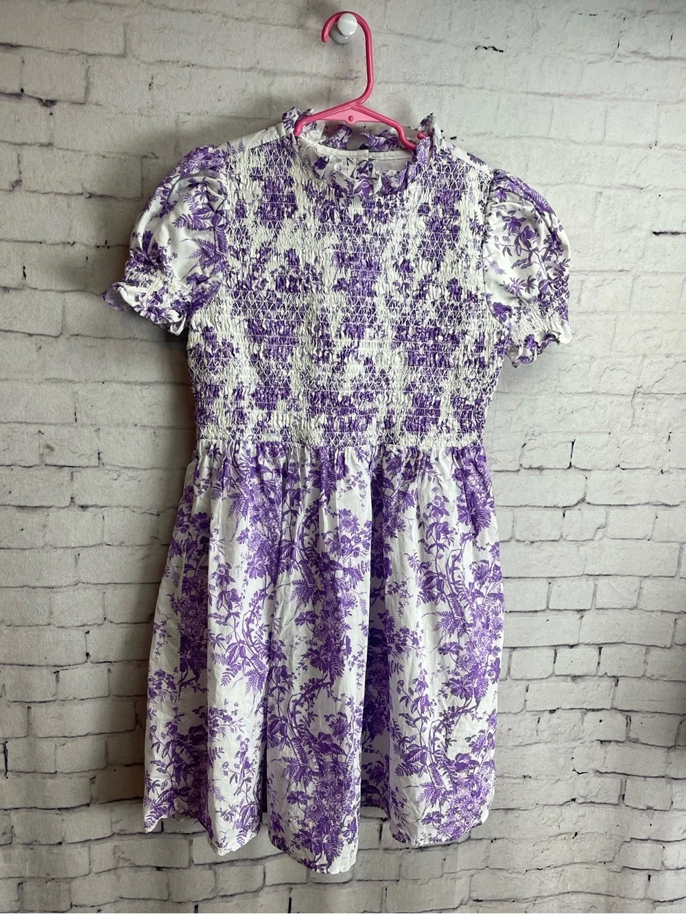 Janie and Jack girls size 14 purple and white toile dress